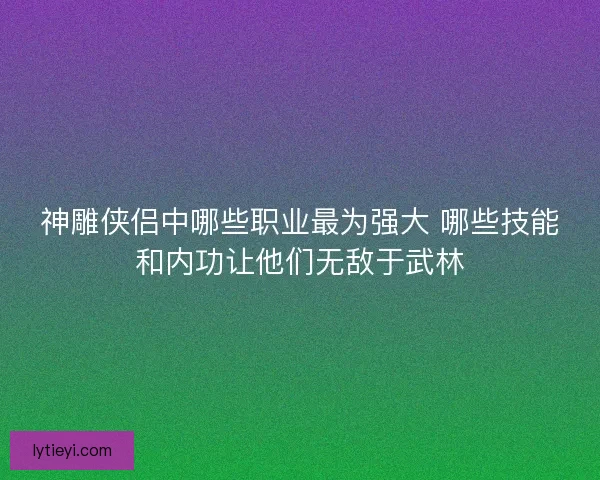 神雕侠侣中哪些职业最为强大 哪些技能和内功让他们无敌于武林