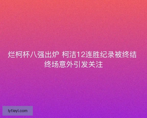 烂柯杯八强出炉 柯洁12连胜纪录被终结 终场意外引发关注